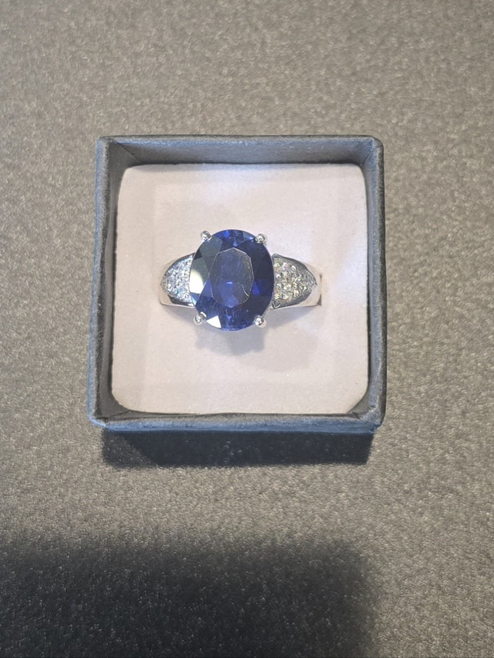 Royal Blue Sapphire Oval 7.70Ct White Gold Plated 925 Silver Ring Size8